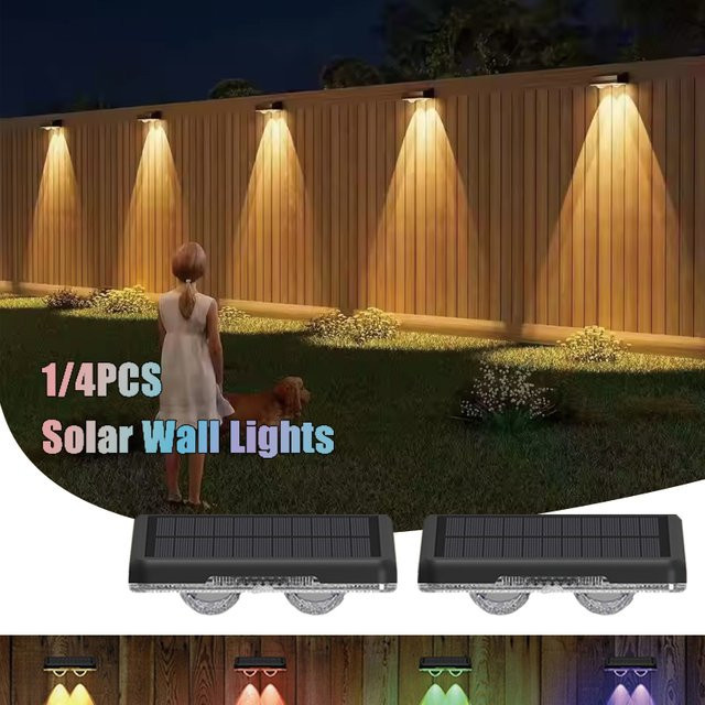LINYILIGHT Solar-Zaunleuchten mit RGB Farbwechselnder LED für Außenbereich, Terrasse und Treppen, Schwarz - Bild 1