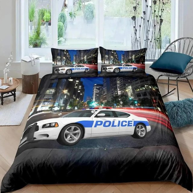 Flylo Bettwäsche Set Cartoon Polizeiauto Blau aus Polyester, bestehend aus Bettbezug und Kissenbezug, B/H: 70 x 133 cm - Bild 1