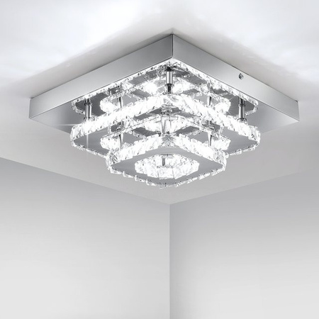 Oyajia LED-Kristall-Deckenleuchte in Chrom und Transparent mit kühlem weißem Licht, Durchmesser: 30 cm, 36 W