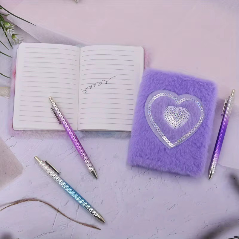 2-teiliges Notizbuch-Set mit Batik-Herz-Plüsch-Einband in Blau und Lila für Planer, Tagebuch und Büromaterial - Bild 1