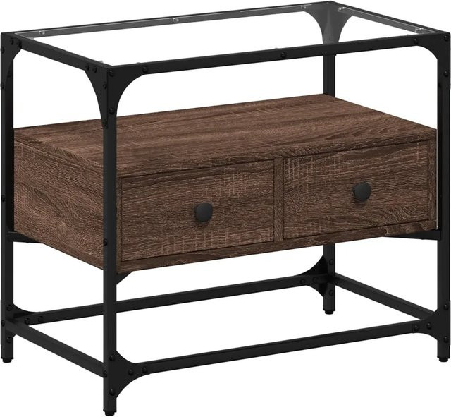 vidaXL TV-Schrank im Industrial-Design aus Holz und Metall mit Glasplatte, Braun Eiche, B/T/H: 60 x 35 x 51 cm - Bild 1