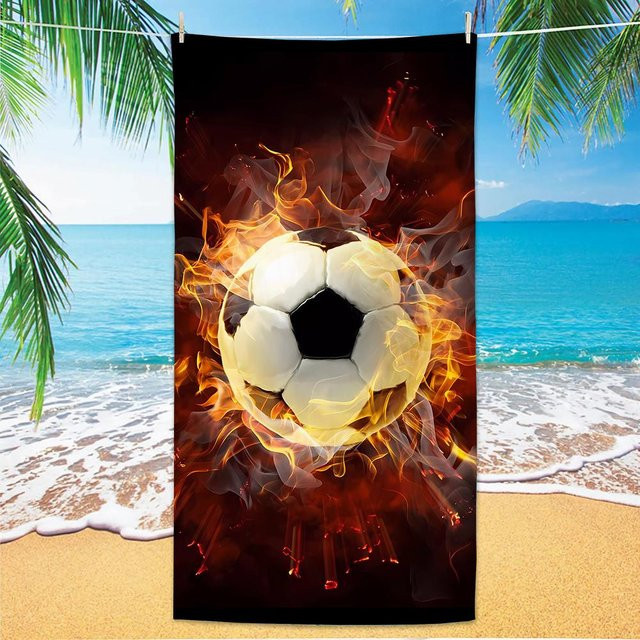 JMG Household Supplies Fußball Strandtuch aus Mikrofaser für Erwachsene, schnelltrocknendes Badetuch mit Fußball-Motiv, Mehrfarbig, B/T: 70 x 140 cm - Bild 1