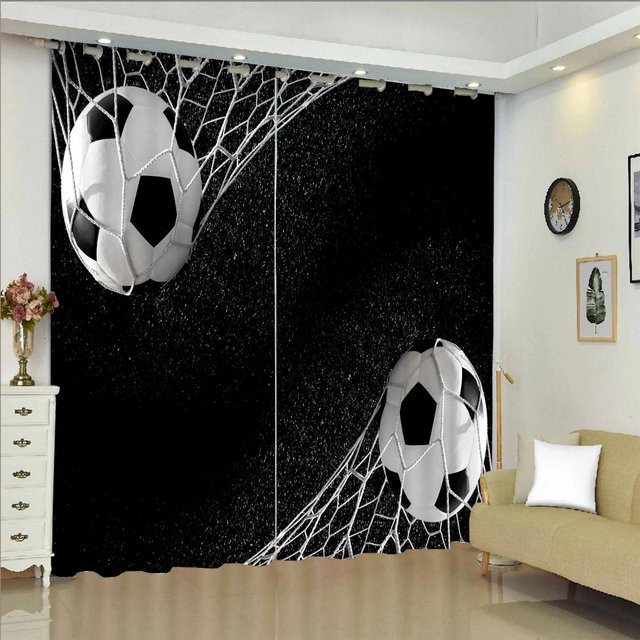 Yiran Furniture 3D-Vorhang mit Fußball-Motiv für Jungen und Teenager, 2 Paneele, semi-transparent, Polyester, Breite: 100 cm, Höhe: 240 cm - Bild 1