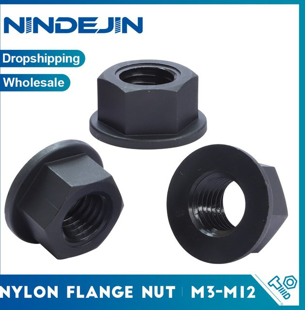 NINDEJIN Sechskant-Flanschmuttern aus schwarzem Nylon für Isolierung M3 bis M12 - Bild 1