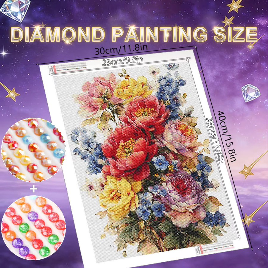 HUACAN Diamond Painting Set Blumen Rose und Hortensie mit AB Feenstaub Vollrund-Drill in Multicolour, Breite: 20,0 cm, Höhe: 30,0 cm - Bild 1