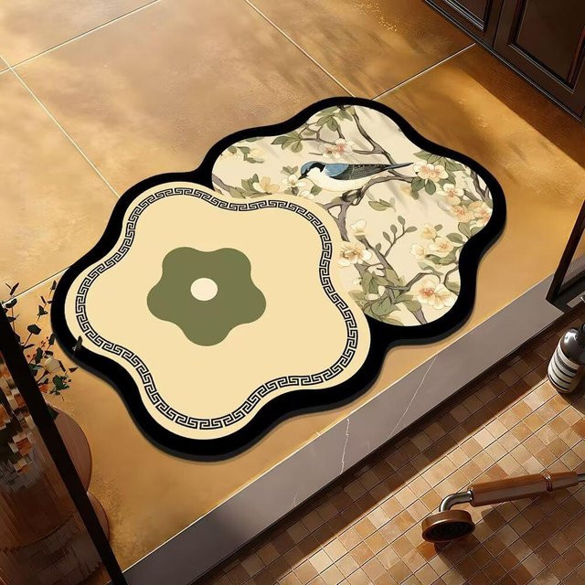 Rutschfeste und saugfähige Blumen-Badezimmer-Bodenmatte in Beige, B/B: 40 x 60 cm - Bild 1
