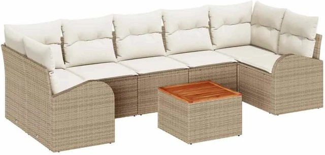 vidaXL Garten-Sofa-Set 8-teilig aus Polyrattan in Beige und Weiß mit Polsterung und Stauraum - Bild 1