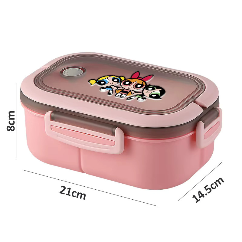 HUGKIS Powerpuff Girls Lunchbox in Pink mit Löffel, mikrowellengeeignet und praktisch für Obst oder Bento-Mahlzeiten - Bild 2