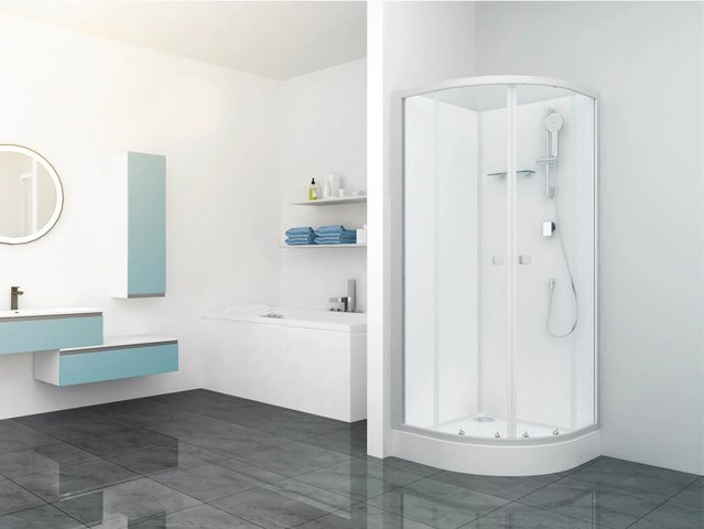 Aurlane Komplettdusche in Silber Matt und Weiß mit transparentem Glas, B/T/H: 85 x 85 x 205 cm - Bild 1