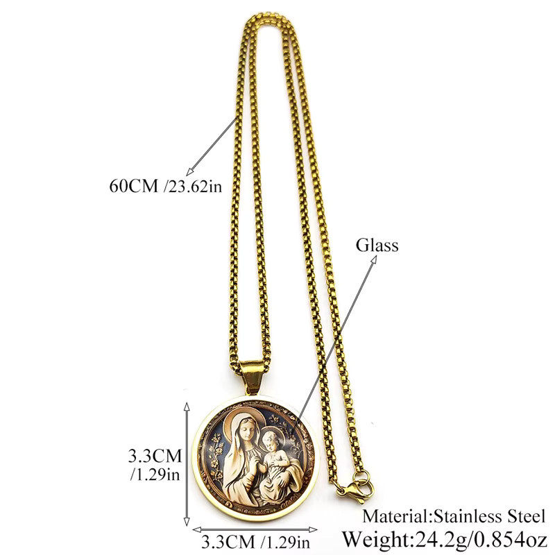 AFAWA Anhänger Halskette, Jungfrau Maria Medaille, Edelstahl, Gold, Unisex - Bild 2