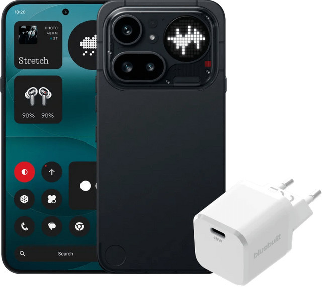 Nothing Phone (4a) Pro Smartphone 128GB Schwarz 5G mit BlueBuilt 45W USB-C Ladegerät Weiß - Bild 1