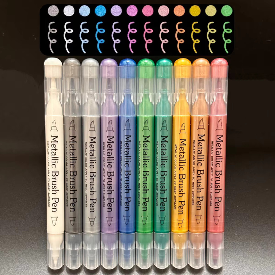 CEESO 10-teiliges Metallic-Marker Set mit Brush- und Fine-Spitze, Tinte auf Wasserbasis in Gold, Silber und Multicolour für Glas, Keramik und Scrapbooking - Bild 3