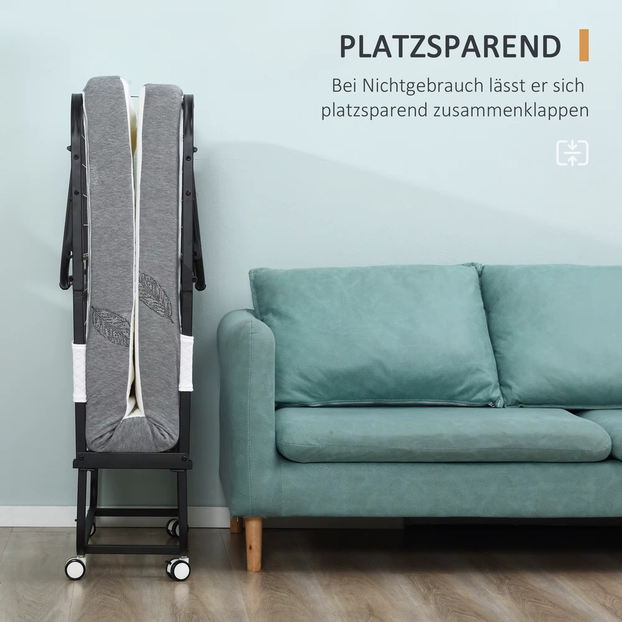 HOMCOM Klappbett für Erwachsene in Grau mit 10 cm dickem Schaumstoff und Stahlrahmen, B/T/H: 90 x 200 cm - Bild 4