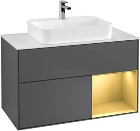 V&B Waschtischunterschrank Finion 100 mit Wandbeleuchtung, Farbe: Weiß und Anthrazit, Breite: 100 cm, Höhe: 50,1 cm, Tiefe: 50,1 cm - Bild 1