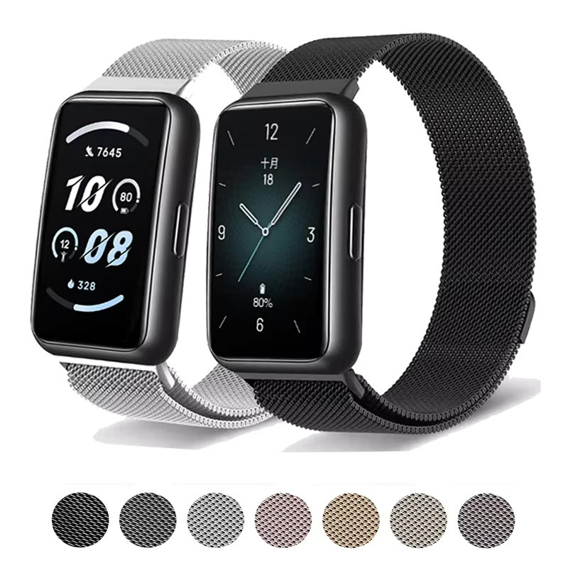 Uhrenarmband Milanaise, Edelstahl, Schwarz, Huawei Band 10-9-8 - Bild 1