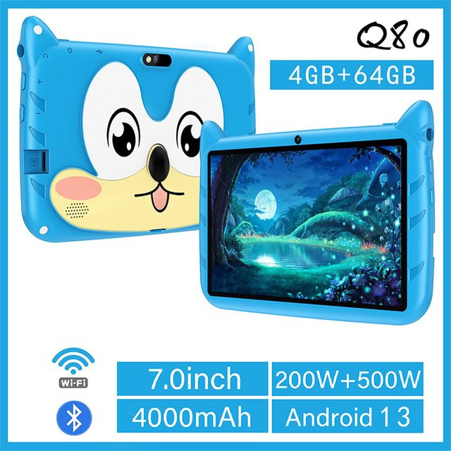 BDF Kinder Tablet mit 7 Zoll Display, Android 13, 5G WiFi, 4GB RAM, 64GB ROM und Dualen Kameras, Gelb oder Blau - Bild 1