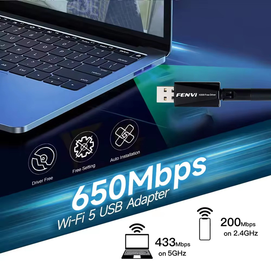 Fenvi AC650 Dualband USB-WLAN-Adapter mit Antenne in Schwarz für Windows 7/10/11 - Bild 2