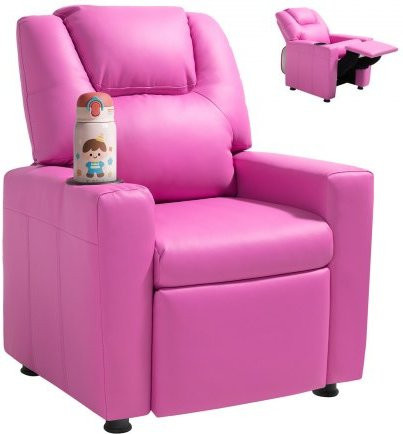 VEVOR Kindersessel Liegestuhl mit Getränkehalter und Fußstütze aus PU-Leder in Rosa, verstellbare Rückenlehne für Kinder - Bild 1