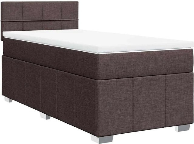 vidaXL Boxspringbett mit Matratze Dunkelbraun aus Stoff mit USB-Ladeport und Unterbettbeleuchtung B/T/H: 90 x 200 x 100,5 cm - Bild 1