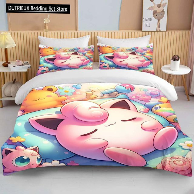 Pokémon Bettwäsche-Set mit Jigglypuff-Print von Lodestar in Rosa, bestehend aus 1 Bettbezug und 2 Kissenbezügen, Material Mikrofaser, B/H: 135 x 200 cm - Bild 1