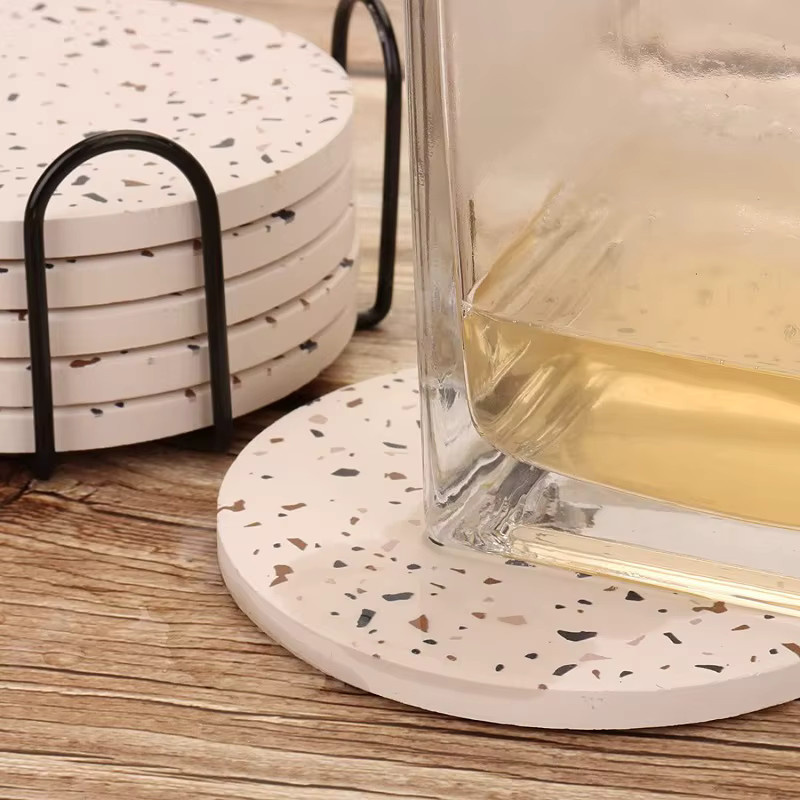 Inyahome Set mit runden Keramik-Untersetzern im Terrazzo-Design mit Halterung - Bild 2