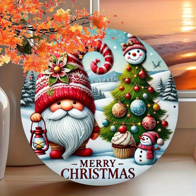 HELLOYOUNG Metallschild Weihnachtszwerg für Bauernhaus, Küche und Garten, B/H: 20 x 20 cm - Bild 1