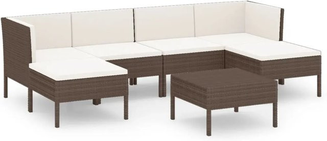 vidaXL 7-tlg Garten-Lounge-Set Modell 4 aus Poly Rattan in Braun mit Auflagen und Couchtisch - Bild 1