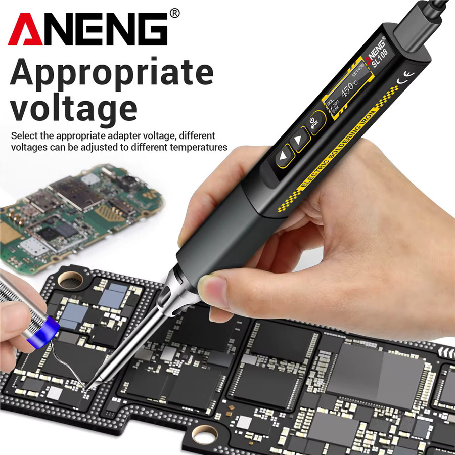 ANENG SL108 Elektrischer Lötkolben 96 W mit einstellbarer Temperatur, tragbares Smart-Lötkolben-Set in Schwarz-Silber mit PD/QC Schnellladung - Bild 3