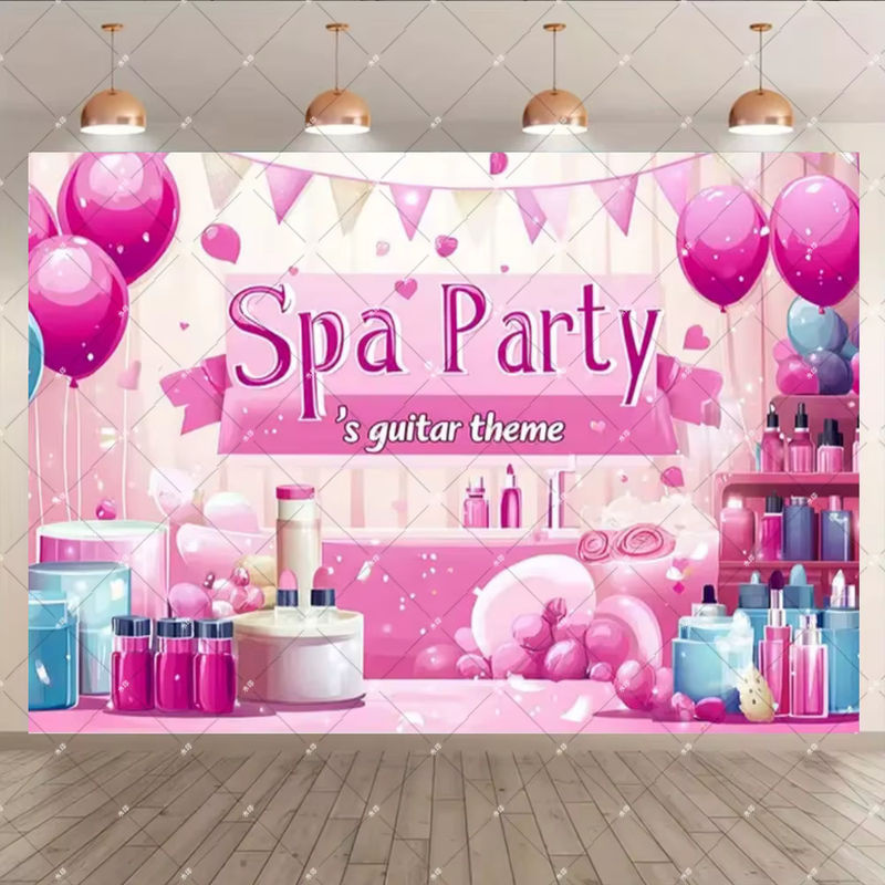 Rosa Make-up Spa Thema Fotohintergrund für Geburtstagsfeiern, Rechteckig, B/H: 120 x 120 cm - Bild 3
