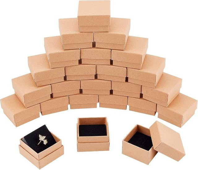 24-teiliges Schmuckset aus brauner Pappe mit Schwamm für Armbänder, Halsketten und Ringe - Bild 1