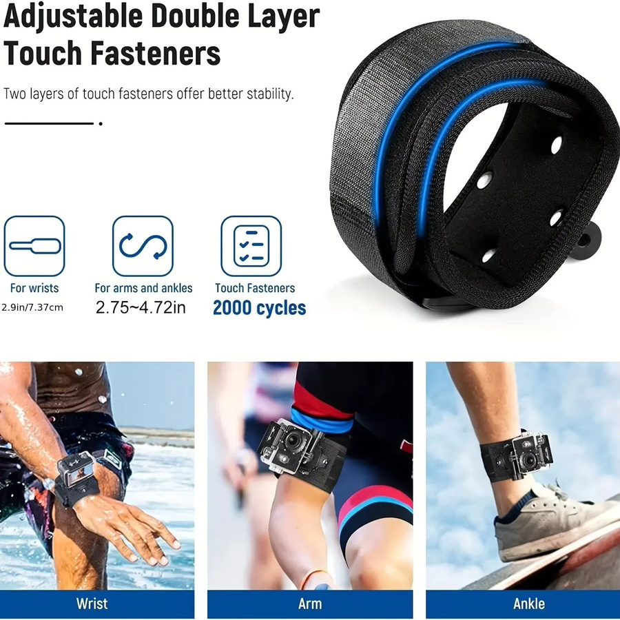 360-Grad-Drehbare Handgelenk- und Armbandhalterung für GoPro Hero 10 9 8 5, Xiaomi Yi 4K und SJ4000 in Schwarz - Bild 2