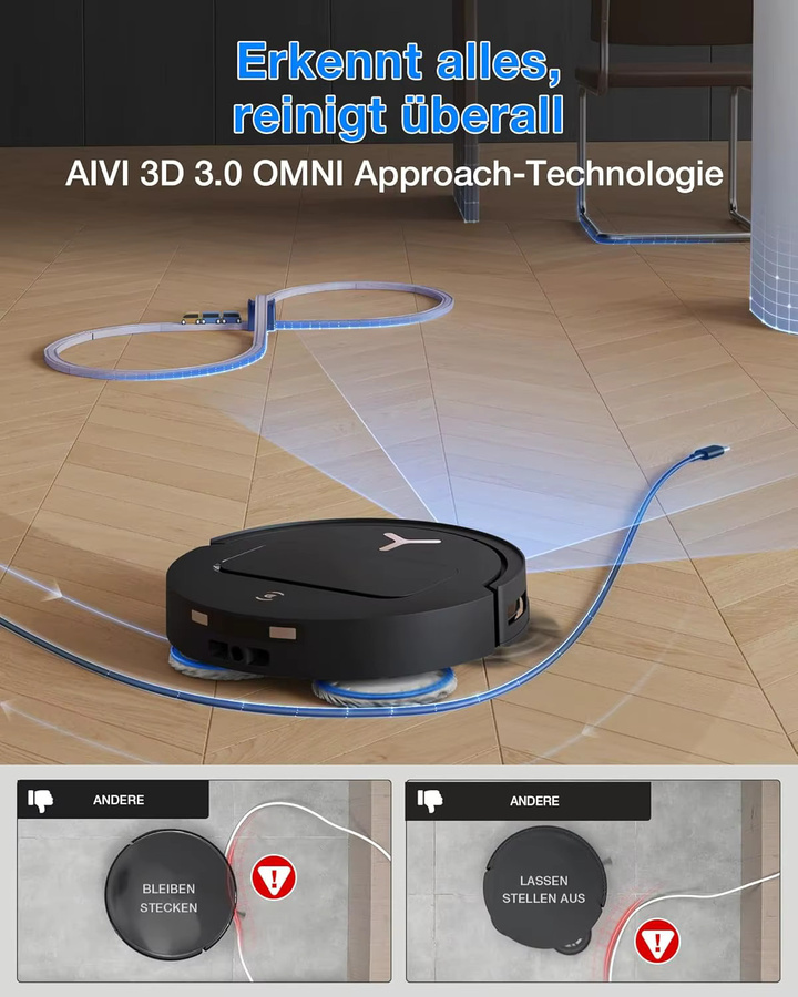 ECOVACS DEEBOT T50 PRO Omni Gen3 Roboterstaubsauger mit Wischfunktion, 25.000 Pa, AIVI 3D 3.0, Schwarz - Bild 4