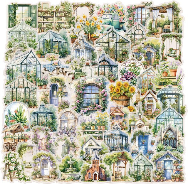 50 Stück Cottage Garden Sticker Pack von YourLife Store, wasserfeste botanische Aufkleber in Multicolour für Tagebücher und Scrapbooking - Bild 1