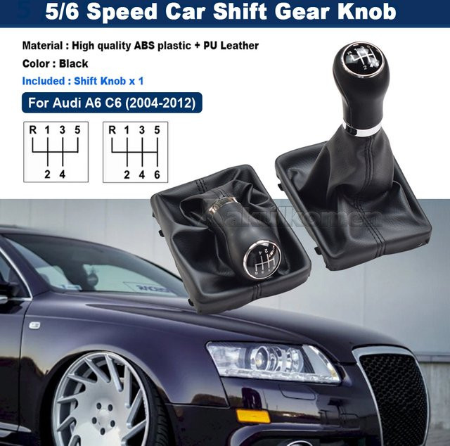 GOOOODABC Schaltknauf mit Lederhülle für Audi A6 A4 S4 B8 8K A5 8T 8F Q5 8R 2007-2015 C6 2004-2012, 5- oder 6-Gang, Schwarz - Bild 1
