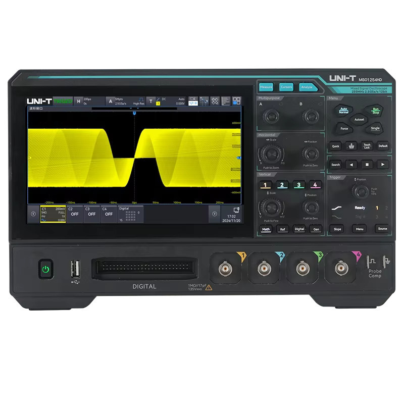 UNI-T MSO1154HD MSO1254HD 4-Kanal Digital-Oszilloskop mit 150MHz/250MHz, 2,5GSa/s und 12-Bit ADC, Spektrumanalysator in Schwarz - Bild 6