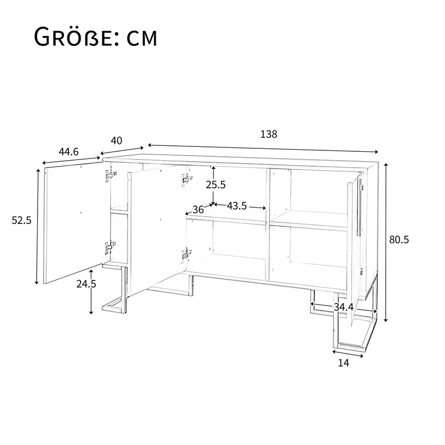 Flieks Sideboard Kommode mit 3 Türen in Schwarz, moderner Buffetschrank mit verstellbaren Ablagen, B/T/H: 138 x 40 x 80,5 cm - Bild 3