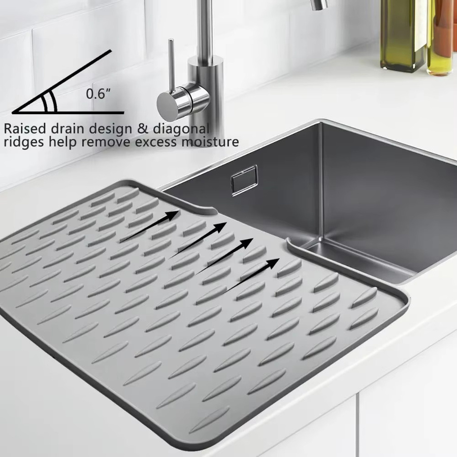 XMSJ Silikon-Geschirrabtropfmatte in Grau, auslaufsicherer Arbeitsplattenschutz und rutschfeste Abflussmatte, B/T: 45 x 45 cm - Bild 2