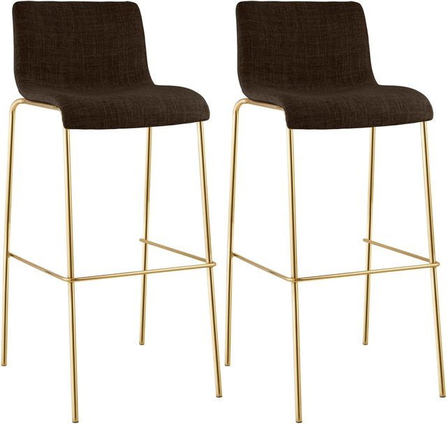 CLP 2er Set Barhocker Hover mit Lehne, stapelbare Barstühle mit Stoffbezug in Braun und Metallgestell in Goldoptik - Bild 1