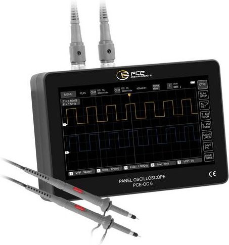 PCE Instruments 2-Kanal Handheld-Oszilloskop PCE-OC 6 in Schwarz mit 7 Zoll Touchscreen, 100MHz Bandbreite, 1 GSa/s Abtastrate und USB-C - Bild 1