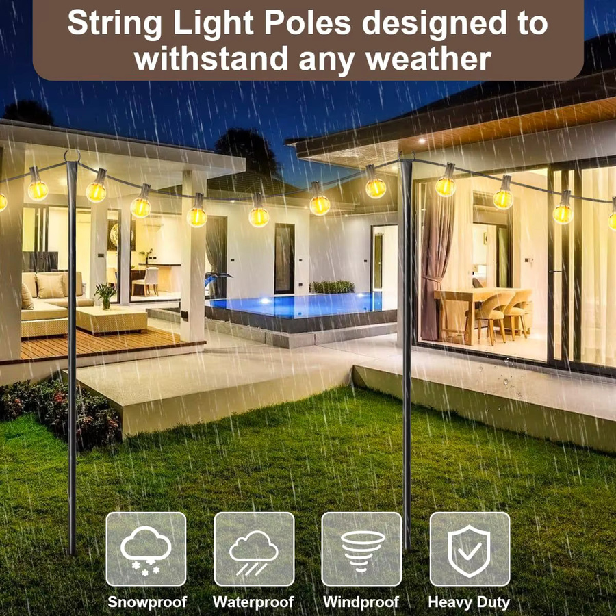 nexillumi Set Lichterkettenstangen aus Metall in Schwarz für Garten, Terrasse und Camping - Bild 4