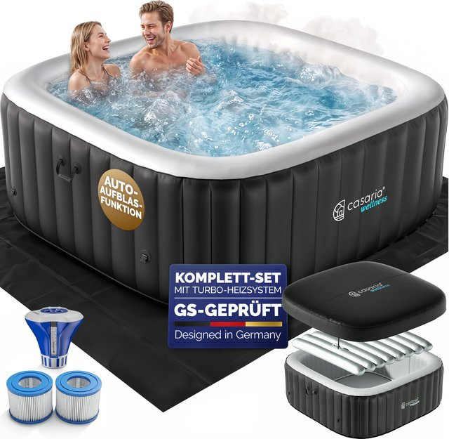 CASARIA Aufblasbarer Whirlpool Schwarz Eckig für 6 Personen mit Filter und Abdeckung - Bild 1