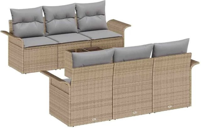vidaXL Garten-Sofa-Set 7-teilig aus Polyrattan in Beige mit Polstern für Garten, Balkon und Terrasse - Bild 1