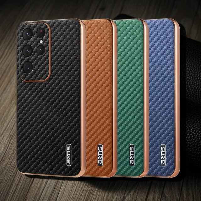 Lederhülle im Kohlefaser-Muster für Samsung Galaxy S26 S25 S24 S23 S22 S21 FE Plus und A-Serie in Schwarz und Blau - Bild 1