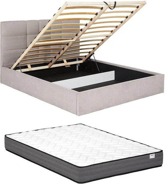 Pascal Morabito Bett Eliava mit Bettkasten und Lift-up-Funktion, Stoff, Beige, B/T/H: 140 x 190 cm - Bild 1