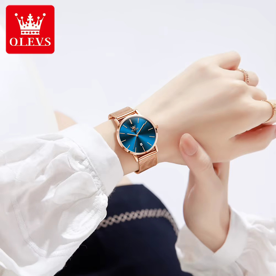 OLEVS Armbanduhr, Quarz, Roségold, Blau, Milanaise, Damen - Bild 2