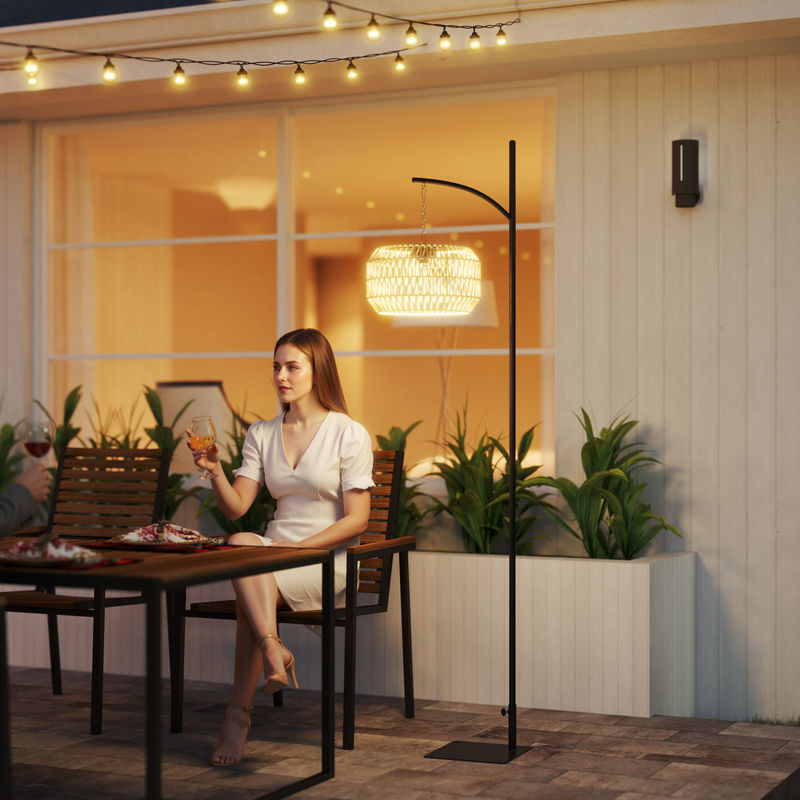 Outsunny Solar-Stehlampe im Boho-Stil aus Rattan und Stahl, Gelb, B/H/T: 32 x 178 x 44 cm - Bild 4