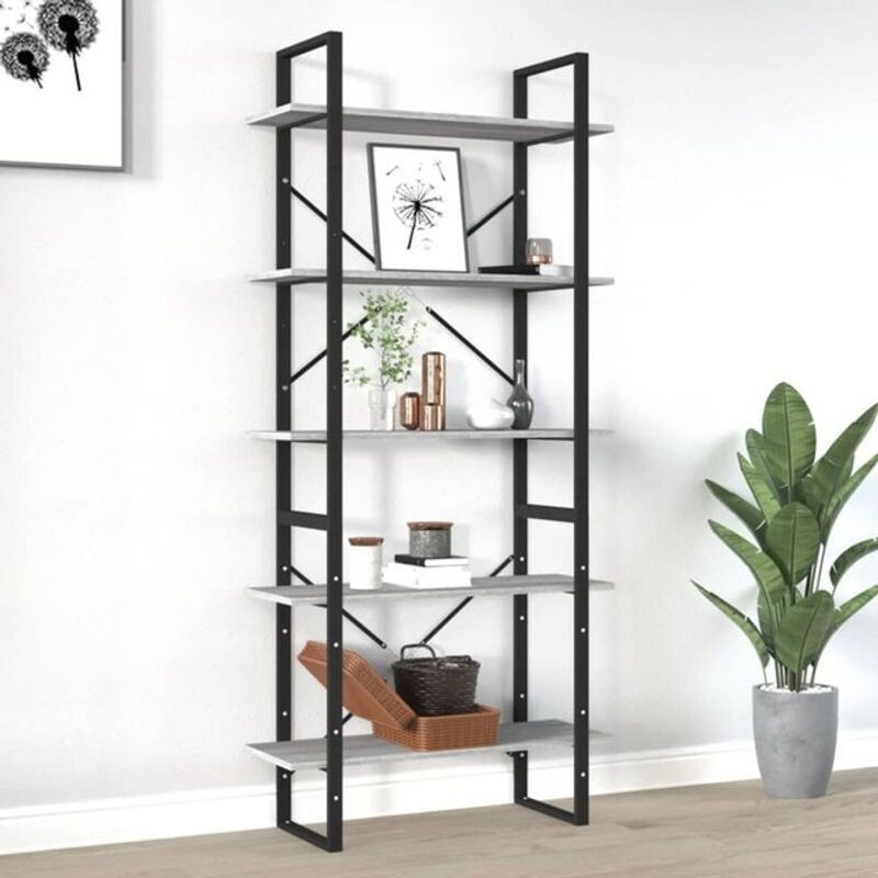 Vidaxl Bücherregal mit 5 Fächern in Grau und Sonoma-Eiche aus Holzwerkstoff und Metall im Industrial-Design, B/T/H: 80 x 30 x 175 cm - Bild 1