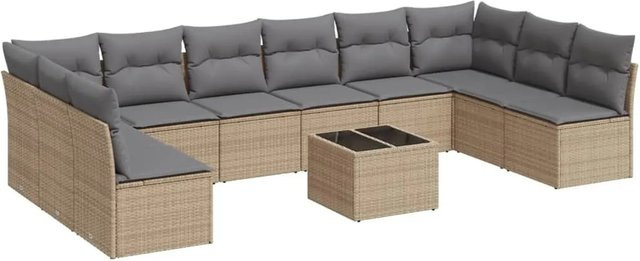 vidaXL 11-teilige Garten-Sofagarnitur aus Polyrattan in Beige-Grau mit Sitzkissen und Stauraum - Bild 1