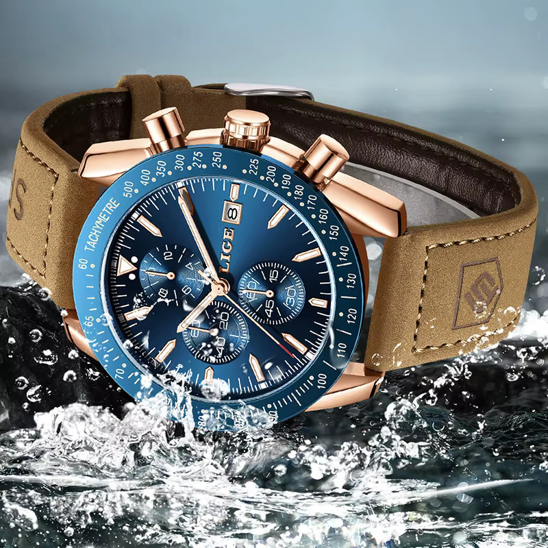 LIGE Chronograph, Quarz, Leder, Blau, Herren - Bild 2