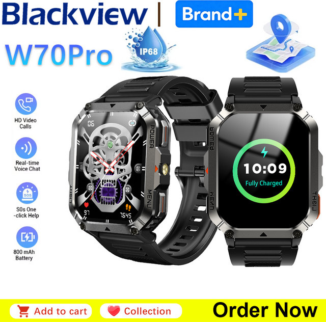 Blackview W70Pro Outdoor Smartwatch mit 2,01 Zoll HD Vollbildschirm, SOS-Funktion, Blutsauerstoff-Messung und Taschenlampe, wasserdicht, Schwarz oder Grün - Bild 1